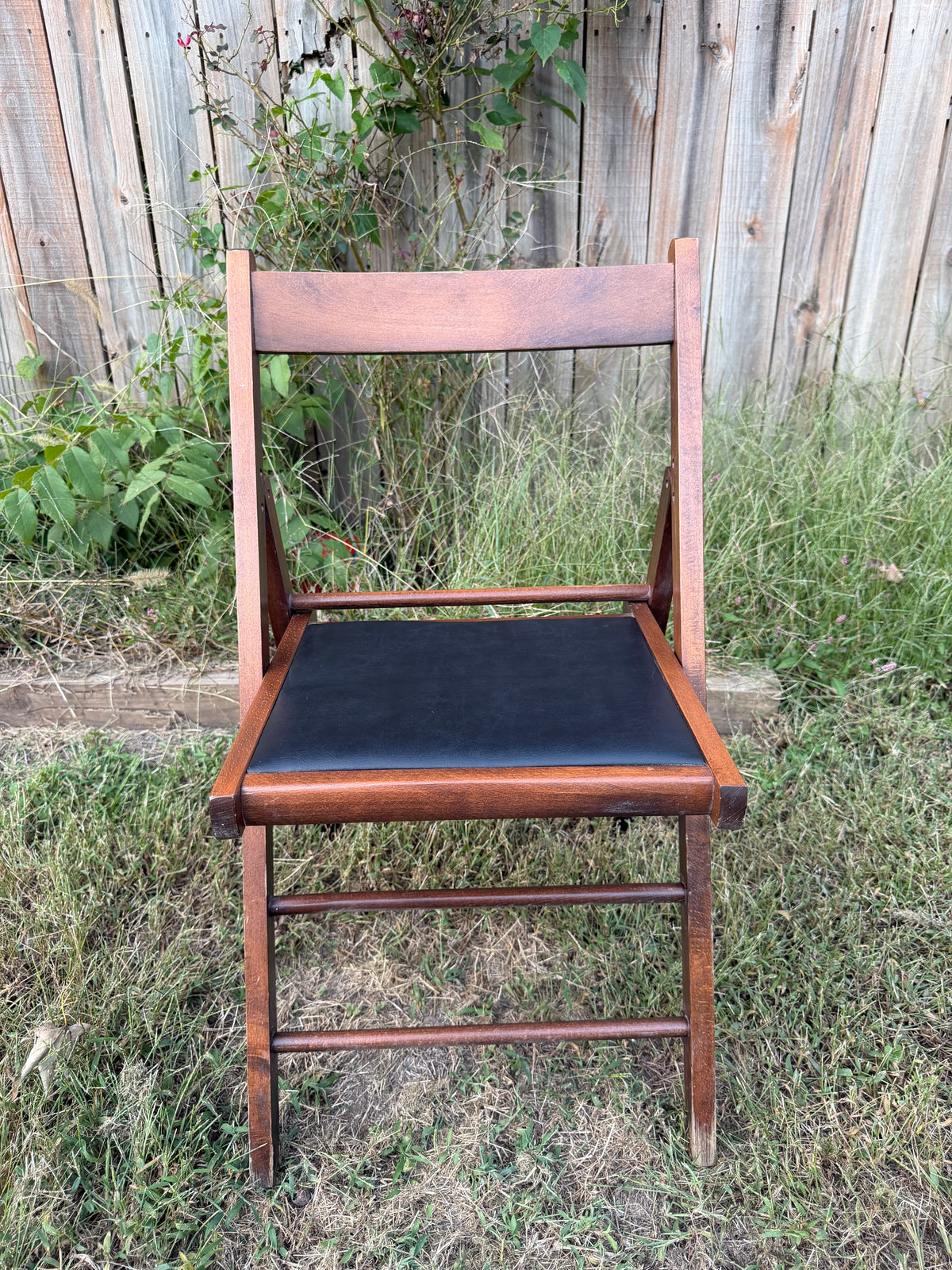 Leather Padded Fruitwood Folding Chairs