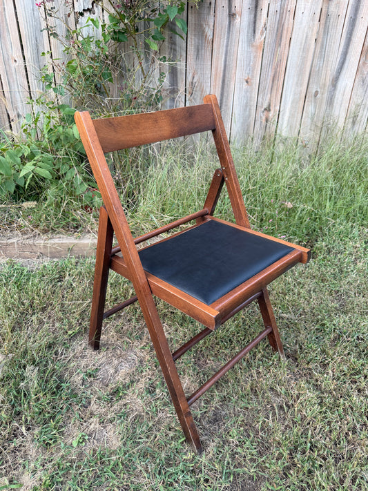 Leather Padded Fruitwood Folding Chairs