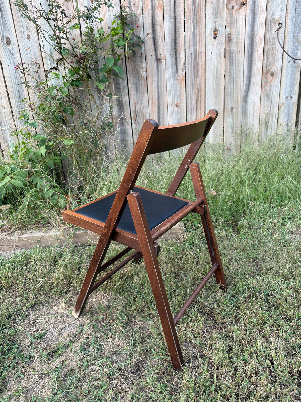 Leather Padded Fruitwood Folding Chairs