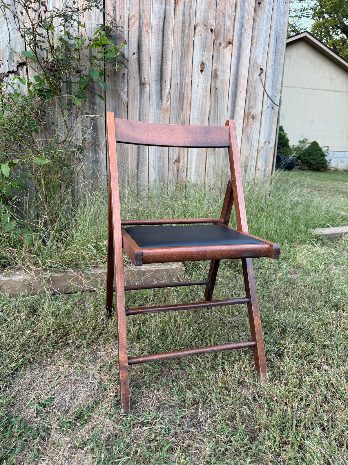 Leather Padded Fruitwood Folding Chairs